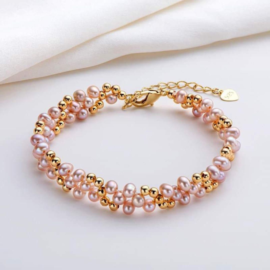 Bracciale di Perle Rosa in Oro