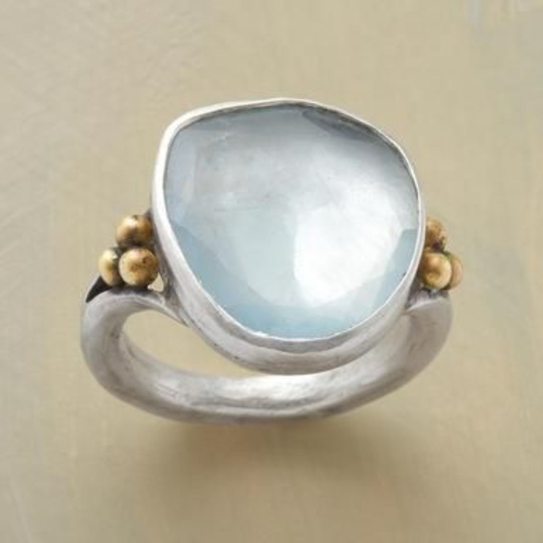 Anello vintage in cristallo oceanico in argento sterling