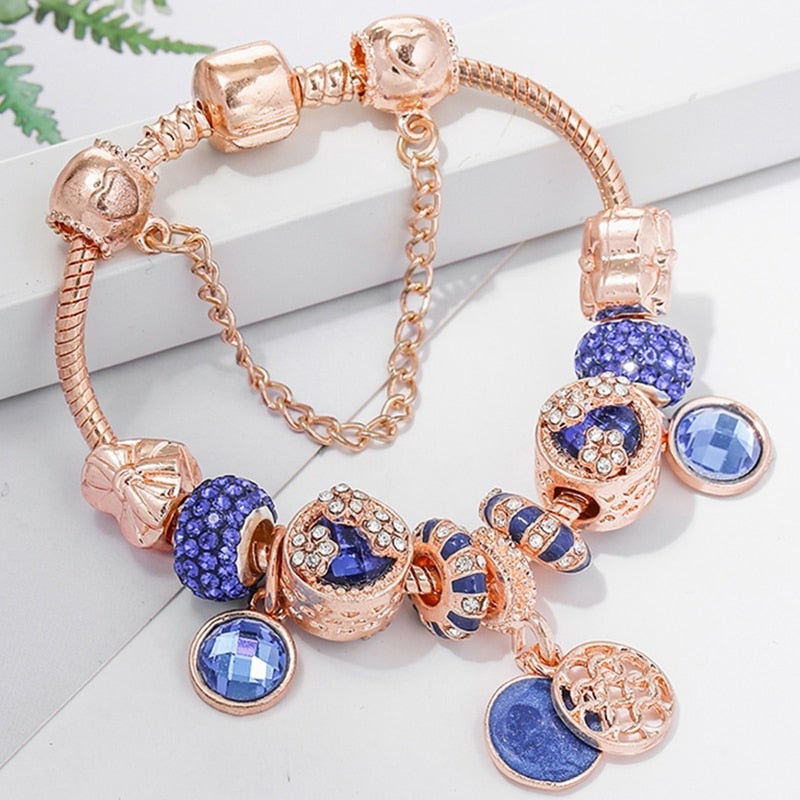 Bracciale in Argento Rosa e Cristallo Blu