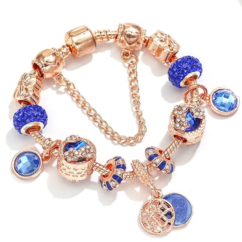 Bracciale in Argento Rosa e Cristallo Blu