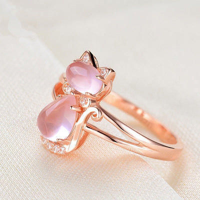 Anello con Gatto in Oro Rosa