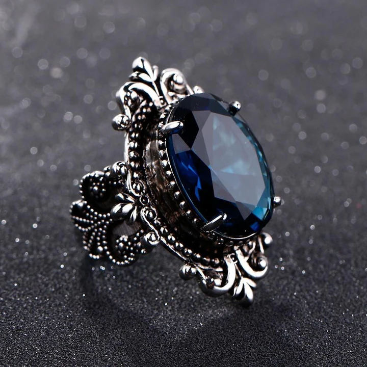 Anello d'argento vintage blu scuro