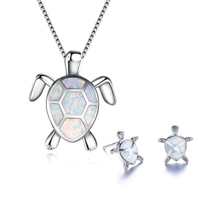 Set Collana + Orecchini di Tartarughe Marine in Opale e Argento