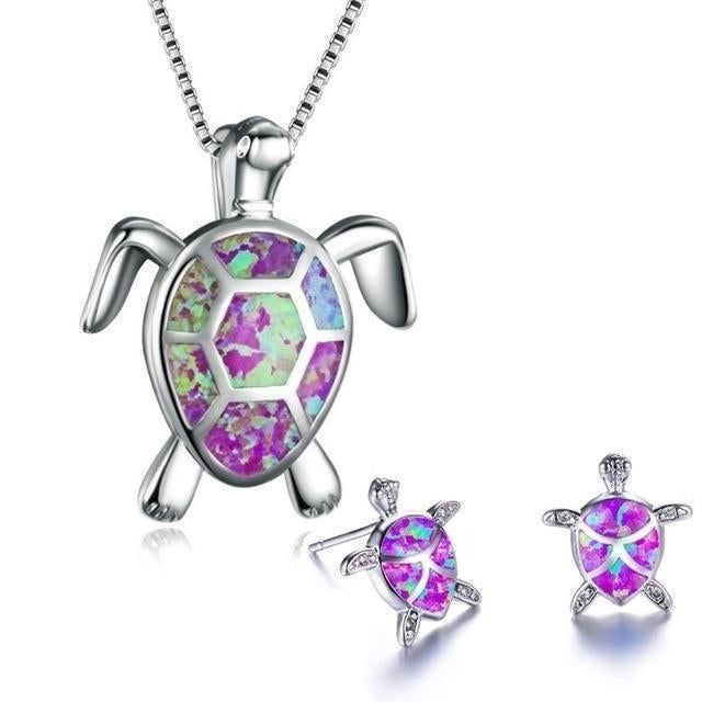 Set Collana + Orecchini di Tartarughe Marine in Opale e Argento